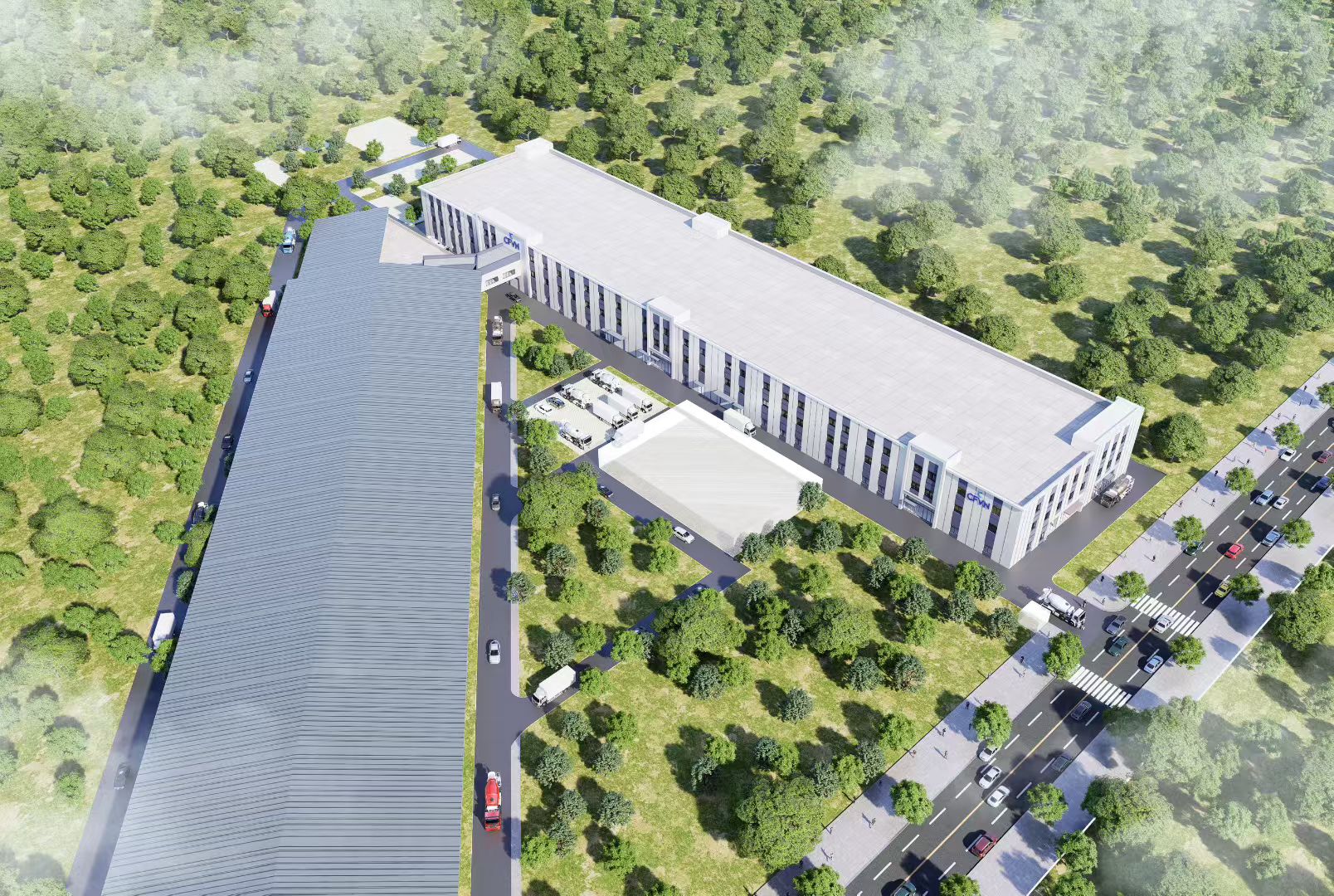 CFVN factory aerial view — production hall, warehouse and logistics yard